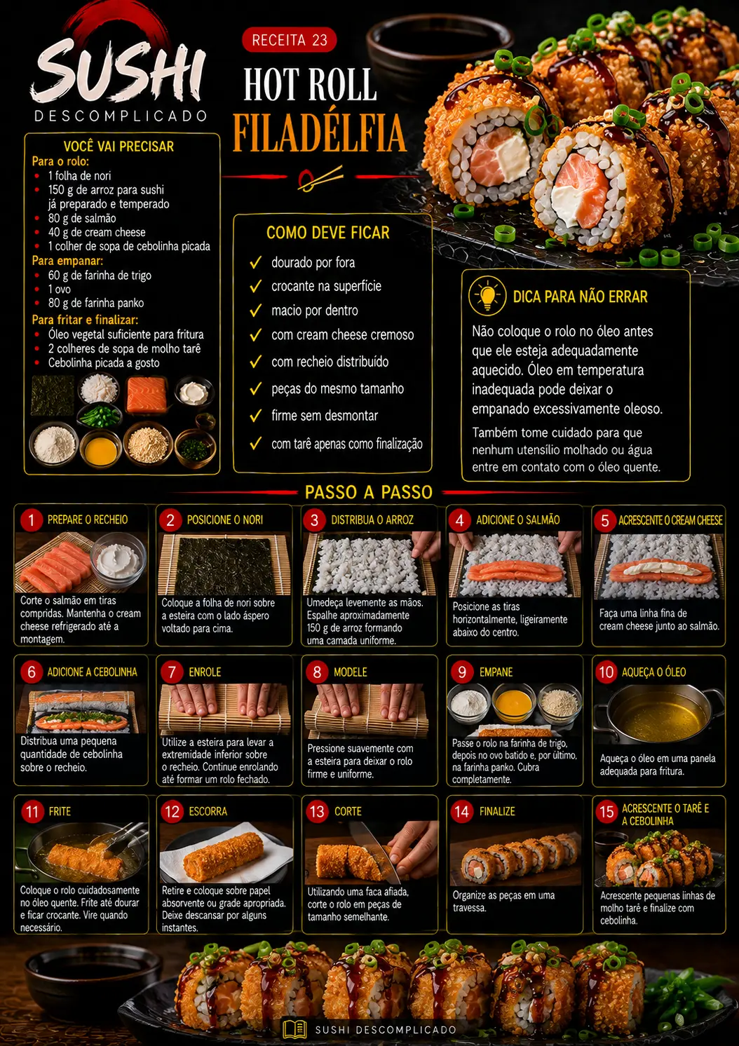Receita visual de hot roll Filadélfia